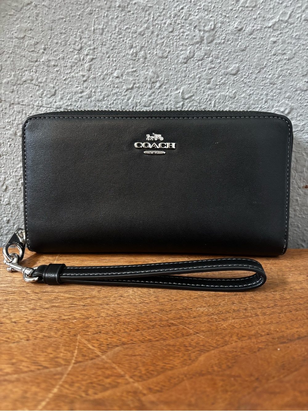 COACH Black Leather Zip Wristlet Wallet